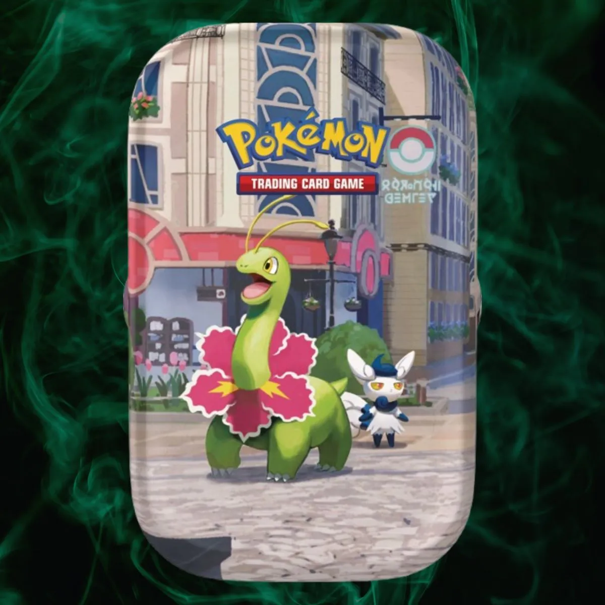 Puszka Pokemon TCG Lumiose City Meganium Mini Tin z dwiema paczkami boosterow
